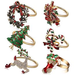 Cluster Rings 6Pcs Christmas Napkin Xmas Holder Wreath For Holiday Party Dinner Table Decoration 221125