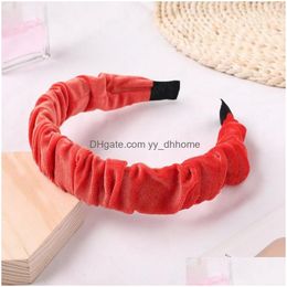 Headbands Fashion Veet Wide Headband Winter Women Girls Pleated Wave Cloth Hairband Candy Color Soft Elegant Hair Accessories Drop D Dhpzj