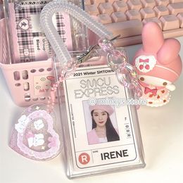 Labels Tags MINKYS Arrival Love Heart Kawaii 3 inch Acrylic Transparent Pocard Holder Card Po Bag Pendant School Stationery 221128