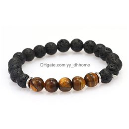 Beaded 6 Designs Lava Rock Beads Charms Bracelets Natural Essential Oil Diffuser Elastic Bracelet Volcanic Beaded Hand Strings Men D Dh5Ts