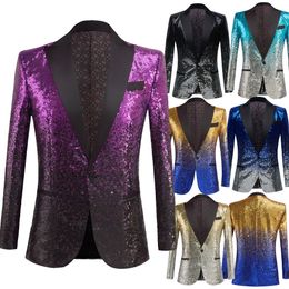 Men's Suits Blazers Discoloration Sequin Shawl Collar Tuxedo Men Wedding Groom Singer Prom Glitter Jacket DJ Club Stage 221124