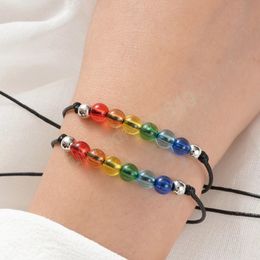 2 Pcs/set Fashion Rainbow Beaded Bracelets For Women Men Handmade Elastic Adjustable Bracelet Couple Friendship Jewellery Gifts