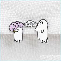 Pins Brooches Cute Smoking Boo Ghost Enamel Pin Brooch Cartoon Women Men Denim Jackets Lapel Backpack Badges Kids Fash Dhgarden Dhurq