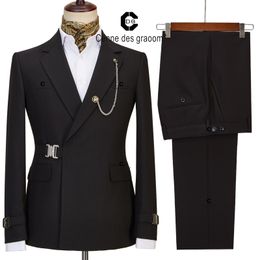 Men's Suits Blazers Cenne Des Graoom Men Black Fashion Tailor-Made Metal Side Release Buckle 2 Piece Casual Banque Wedding Daily Gift 221128