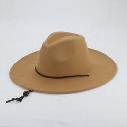Berets Hat Fedoras Women Men Big Brim 9.5cm Windproof Rope Women's Hats Western Cowboy Khaki Street Panama Fedora Sombreros De Mujer