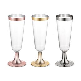 Disposable Dinnerware 6pcs Rose Gold Silver Goblets Cup Plastic Transparent Drink Champagne Cups Wedding Birthday Party Festival Supplies 221128