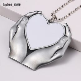 Customised Logo Sublimation Love In Hands Memorial Car Hanging Ornament Heat Transfer Blank Heart In Hand Car Hanger