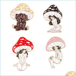 Pins Brooches Mushroom Lady Enamel Pins Custom Girls And Plant Brooches Lapel Badges Cartoon Nature Art Jewelry Gift For Fr Dhgarden Dhmhr