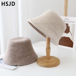 Wide Brim Hats Bucket Wool Woman Fisherman Hat Winter Caps For Women Fashion Warm Panama Foldable Korean Style Autumn Female Cap Designer 221125