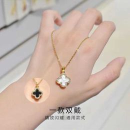 Pendant Necklaces Gold luxury full diamond Clover Necklace women's black-and-white double-sided design sense net red clavicle 18K gold-plated neck chain