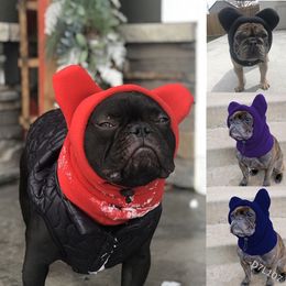 Dog Apparel Hat Winter Pet Solid Colour French Bulldog Warm Adjustable Drawstring Headgear Soft Polar Fleece Puppy Cap 221128