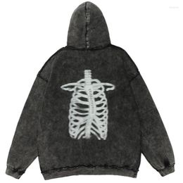 Men's Hoodies 2022 Autumn And Winter Man Wind Skeleton Printing Hooded Sweater Ins Dark Style Washing Distress Loose Casual Hoodie