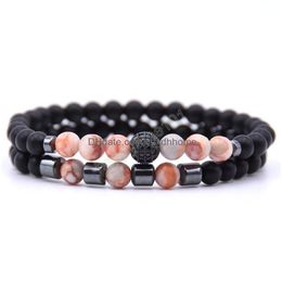 Charm Bracelets Colorf 6Mm Natural Stone Strands Bracelets Cz Charm Power Hematite Drop Delivery Jewellery Dhske