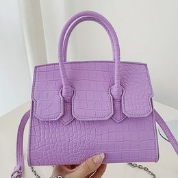 Evening Bags Fashion Women Crocodile Pattern PU Leather Handbag Office Ladies Purple Blue Chain Shoulder Bag 2022 Big Tote Prom Clutch Bolsa