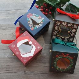 Gift Wrap 12pcs Christmas Paper Box with Window Handle Candy Soap Candle Cookie Little Packaging Party Favors Decor 221125