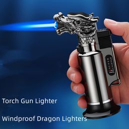 VIP Outdoor Torch Gun Lighter Jet Turbo Gas Kitchen BBQ Lighter Metal Windproof Butane Cigar Pipe Lighter Dragon Gadgets