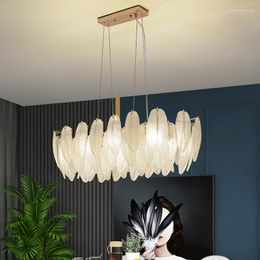 Chandeliers Modern Feather Glass Chandelier For Dining Room Luxury Frosted Hanging Lamps Indoor Home Decor Lighting Fixtures