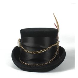 Berets 15CM Top Hat Women Men Black SteamPunk Wool Handmade Fedora Millinery Goggles Party Cosplay Cap Size S M L XL