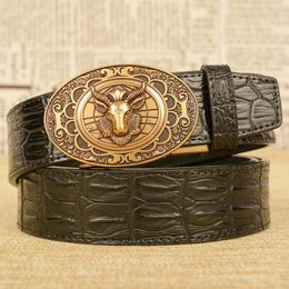 Belts Classic Men's Belt Sheep Head Personality Crocodile Pattern Casual