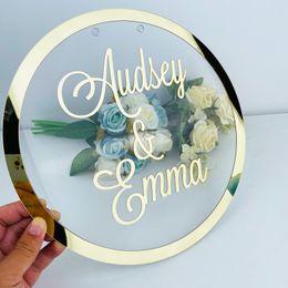 Party Decoration Personalised Bride Groom Name Mirror Frame Transperant Custom Wedding Signage Acrylic Sticker Word Sign Circle Shape Plate Decor 221128