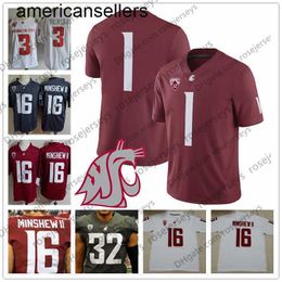 Custom State Cougars #16 Gardner Minshew II 3 Tyler Hilinski 4 Luke Falk 11 Drew Bledsoe 34 Steve Gleason WSU Football Jersey