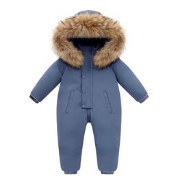 Down Coat 30 Degree Russia Winter Kids Jumpsuit Waterproof Real Fur Children Overalls 15 Years Infant Baby Boy Romper Snowsuit 221125