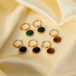 Hoop Earrings Stainless Steel Round Agate Gold Hoops For Women 18K Plated Piercing Aretes Pendientes Ear Ring Oorbellen Jewellery