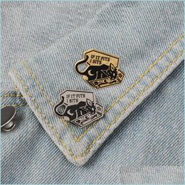 Pins Brooches Cat Enamel Pins Fun Animal Brooch Badge Denim Shirt Lapel Pin Cartoon Punk Jewellery Gift For Kids Friends 2118 Dhgarden Dhud3