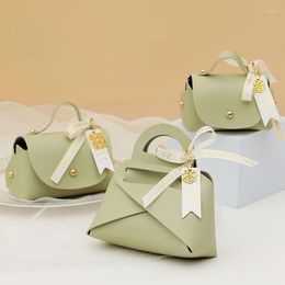 Gift Wrap Foldable PU Leather Bags With Ribbon Bowknot Wedding Party Favors Candy Packaging Handbags Birthday Gifts Supplies