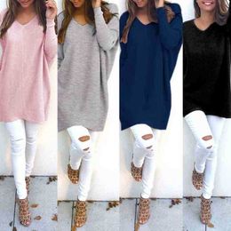 Women's Sweaters Fashion V Neck Long Sleeve Tunic Casual Loose Knitted Solid Color J220915