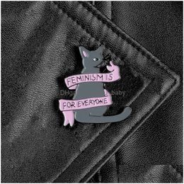 Pins Brooches Grey Cat Feminismis Brooch Personality Enamel Pin Wholesale Creative Metal Animal Badges Jewellery Small Fashion Access Dhwtw
