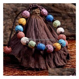 Charm Bracelets Bohemian Colorized Natural Lava Stone Essential Oil Diffuser Bracelet Chromatic Volcanic Rocks Aromthraphy Beads Ban Dhtj9