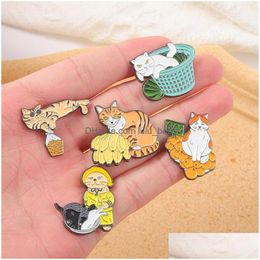 Pins Brooches Cartoon Creative Animal Series Alloy Brooch 5Pcs Set Fruit Enamel Color Retention Plating Badges Cat Auction Pin Deni Dhvyc