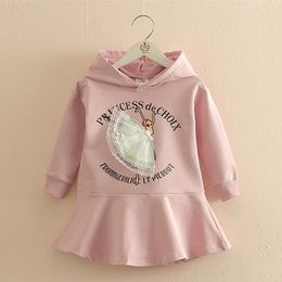 Pullover Spring Autumn 2 3 4 6 8 10 Years Children Kids Cartoon Lace Patchwork Letter Long Design Hooded Dress Sweatshirt For Girls 221128