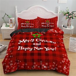 Bedding sets Merry Christmas Duvet Cover King For Boys Girls Microfiber Santa Claus Cute Deer Cartoon Animals Red Plaid 3D Print Set 221125