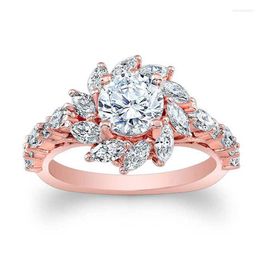 Wedding Rings Rose Gold Color Crystal Sun Flower Bijoux Fashion Engagement Ring Cubic Zirconia Jewelry For Women Chirstmas Gift