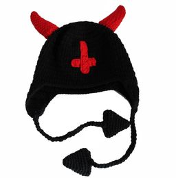 BeanieSkull Caps BomHCS Horns Cross Hat Winter Warm Knitted Beanie Cap Halloween Xmas heart Earflap 221125