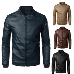Mens Wool Blends Fashion Coat Leather Jackets Stand Collar Slim Casual Fleece Thicken Motorcycle PU Jacket Warm Brand Clothing 221128