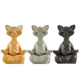 Garden Decorations Personality Zen Cat Meditation Cat Figurine Home Office Desktop Decoration Resin Ornament Retro Handicrafts Home Decor 221126