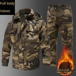 Mens Tracksuits Winter Double Layer Thickened Set Pure Cotton Coat Work Clothes AntiScald Warm Camouflage Outdoor 221128