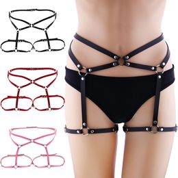 Costume Accessories Sexy Harajuku Leather Punk Goth Garter Belts Leg Ring with 2 Suspenders Straps and Detachable O-ring Leg Harness Rave Outfit