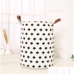 Storage Baskets Toys Storage Bucket Children Room Clothing Storages Basket Ins S Handle Canvas Simple Black White Home Decoration 13 Dhuvh