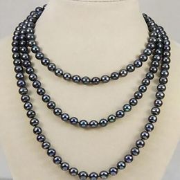 Stunning Jewellery new 8mm Black Shell Pearl Necklace 50inch