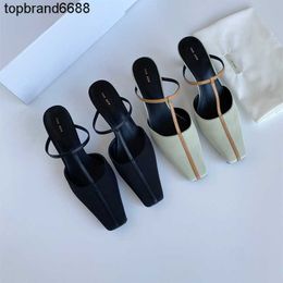 The Row Baotou shoes Dress The Shoes High Heel Half Slippers Sandals Leather ins French Women Designers Rois Womens Cat Heel Muller Shoes Size 34-39
