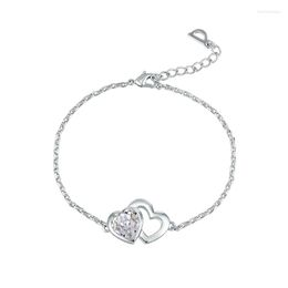 Charm Bracelets Korean Fashion Double Heart Chain Bracelet For Girls With Crystals From Austria Rose Gold Plated Accessories Women