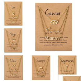 Anh￤nger Halsketten 3pcs/Set Cardboard Star Zodiac Zeichen Anh￤nger 12 Sternbilder Charm Halsketten Golden Kristall Widder Krebs LEO Hals Dh1wz
