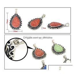 Pendant Necklaces Lava Stone Water Drop Shape Pendant Essential Oil Diffuser Natural Volcanic Rock Charm Fit Necklace Diy Jewelry In Dhnza