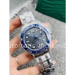 MP factory Watch 42mm Automatic Mechanical movement Blue ceramic bezel Grey wavy texture surface Stainless steel Men's swiming Watches Spectre Sports wristwatch