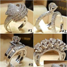 Wedding Rings Wedding Rings Luxury Male Female Crystal Zircon Stone Ring Vintage 925 Sier Set Promise Engagement For Men And Dhgarden Dhffy