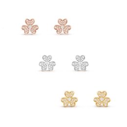 Designer-Ohrstecker von Lucky Clover für Damen, Buchstabe V, vierblättriger Cleef, Mini-Luxusschmuck, Diamant-Ohrringe, Gold, Roségold, Silber